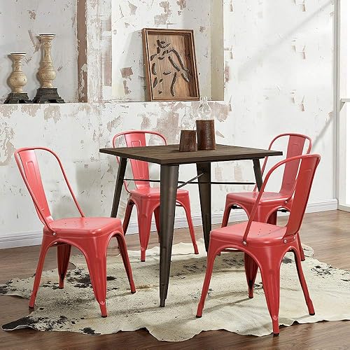 Vista 29 de Devoko - Sillas de metal para interiores y exteriores, estilo antiguo, sillas de comedor de cocina, sillas laterales apilables con respaldo, juego