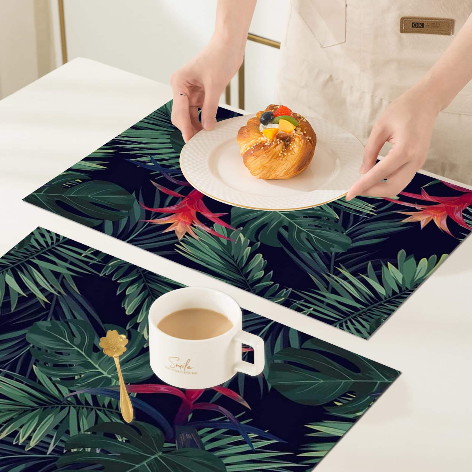 Platzset, Satz von 4 Platzsets 30x45 cm,Exotische tropische Monstera-Palmbltter-Blumenmuster-abst,Gewebte  Vinyl-Tischsets, waschbare und langlebige Tischsets, Tischsets fr den  Innen und Auenbereich : Amazon.de: Kche, Haushalt & Wohnen