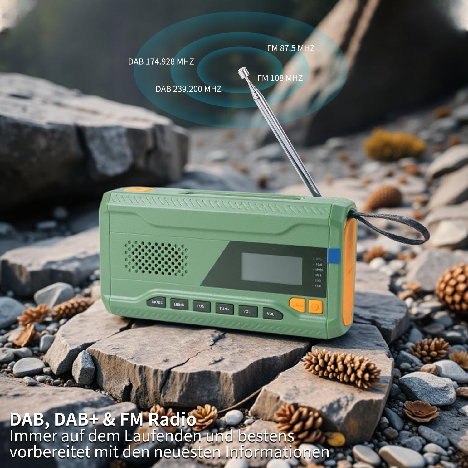 Radio d'urgence, à manivelle, FM/DAB+/DAB, portable, avec batterie externe de 4000 mAh, chargeur de téléphone, charge USB, manivelle, alarme SOS, lampe de poche 3 modes, pour extérieur, camping