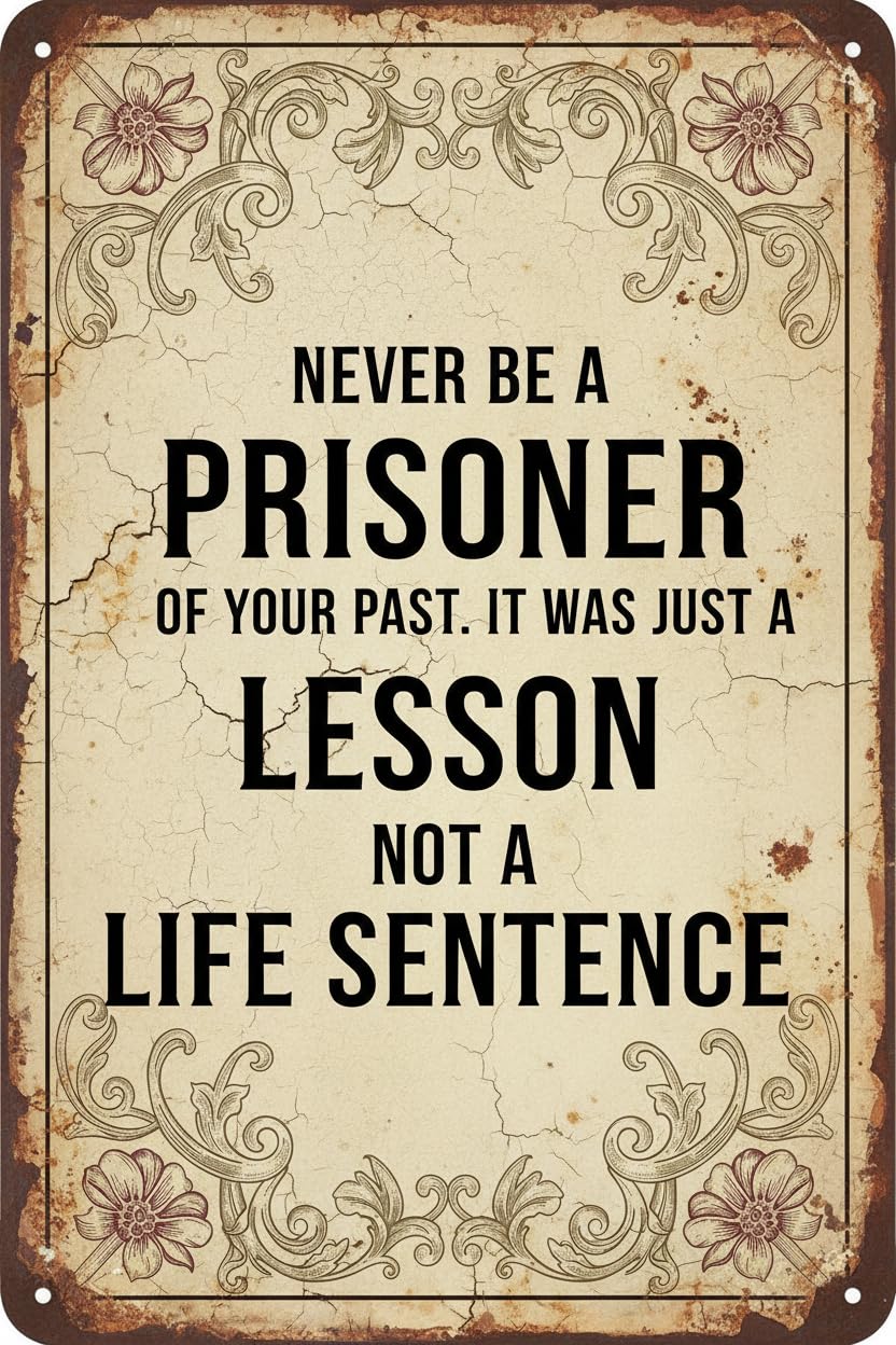 Vintage Metal Tin Sign 8X12 Inches Inspirational Tin Sign - 'Never Be A Prisoner Of Your Past' Wall Decor For Home And Office Custom Private Property Signs Outdoor