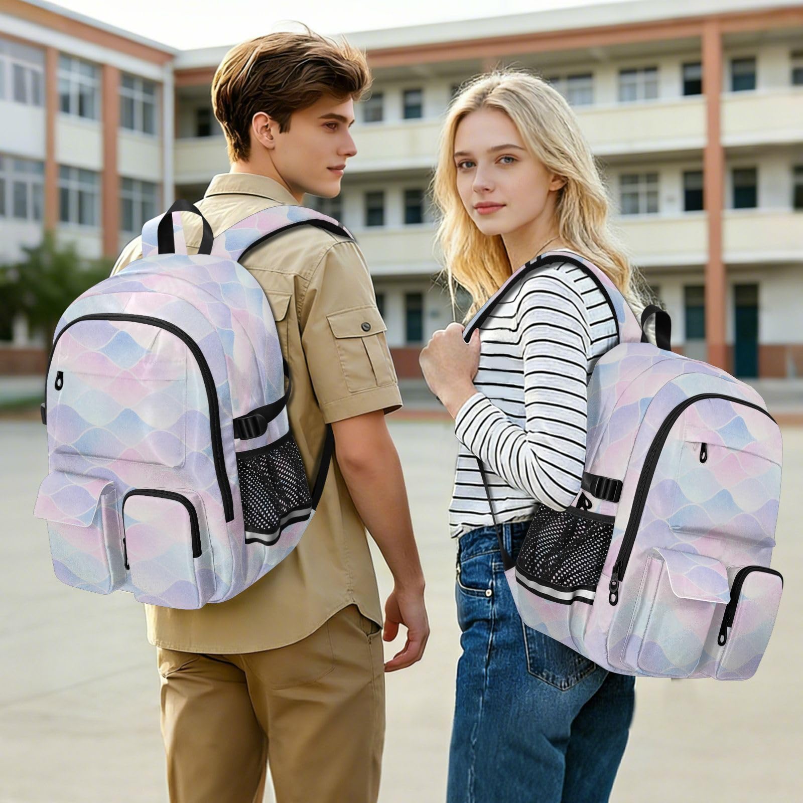 Zaini da viaggio per computer portatile, motivo: squame di sirena, glitterati, blu, viola, pastello, borsa da lavoro, 44,5 cm