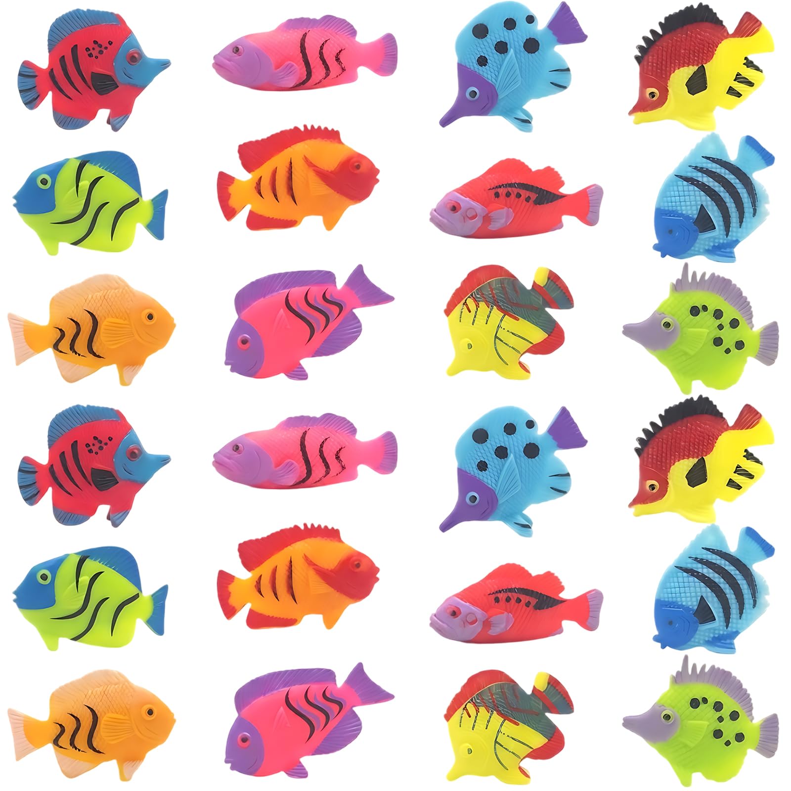 ZeBQrphio 24 Pcs Plastic Fish Toy, Assorted Ocean Animal Playset, for Aquarium Decoration, Fish Toy Education, Marine Biology Party（Random Color）