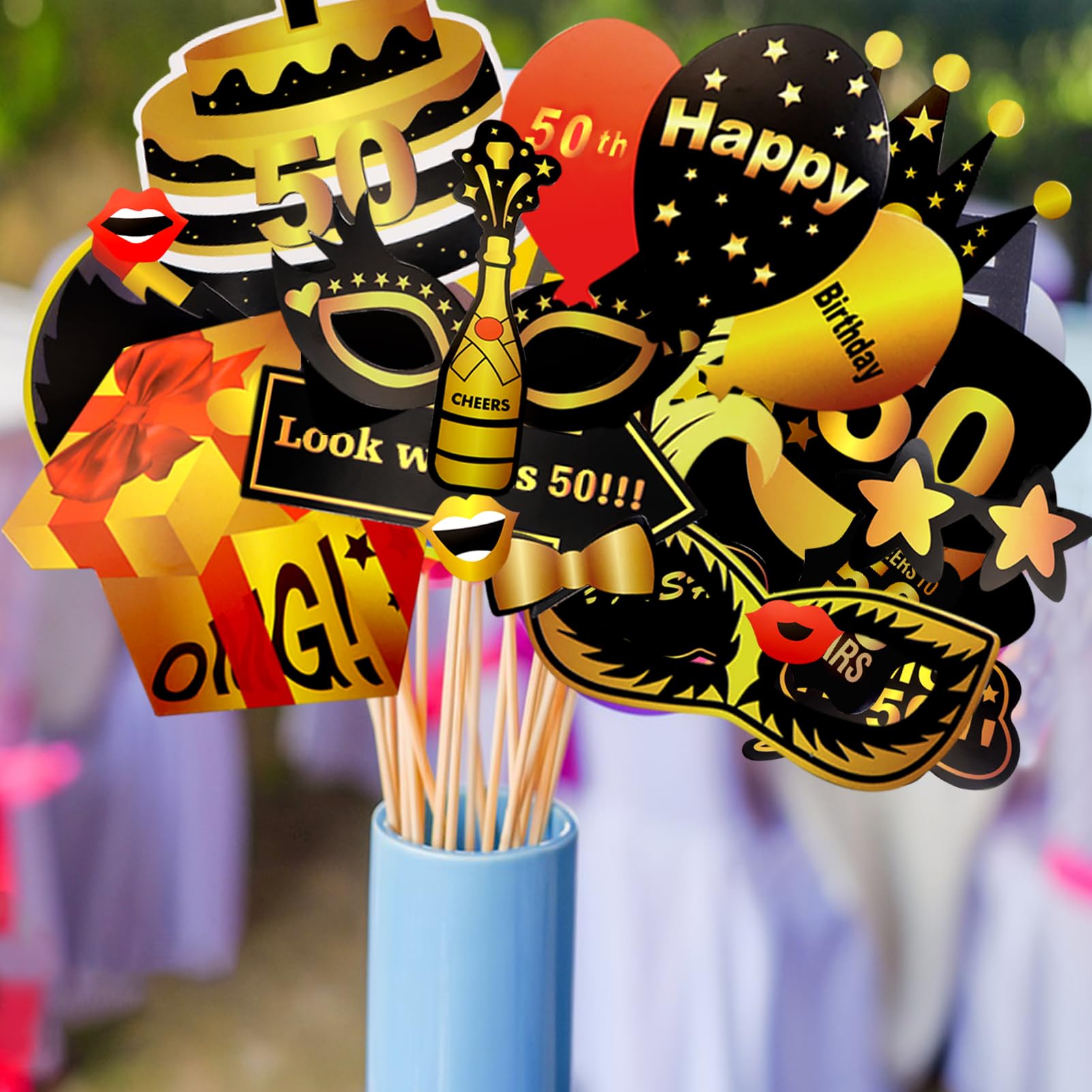 Kit Photobooth 50 Ans - 31 Accessoires Fun Cadre Gonflable + Props Noir Blanc Anniversaire