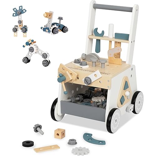 Wooden Baby Push Walker for Toddlers - Multifunctional Montessori Tool Bench Baby Walking Toy with Educational Activities, Ideal for Boys and Girls Aged 3 Years