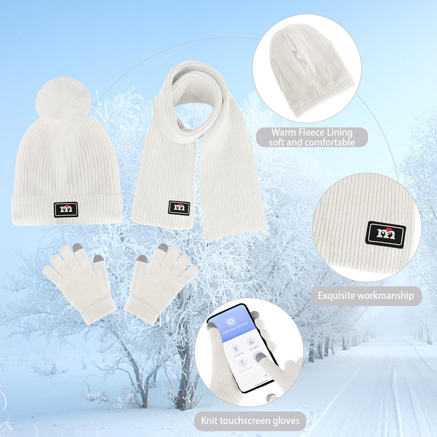 Kids Winter Beanie Hat Scarf Gloves Set for 2-7 Years Old Boys Girls Winter Knit Warm Fleece Lined Kids Hat Scarf Gloves Set - Image 6