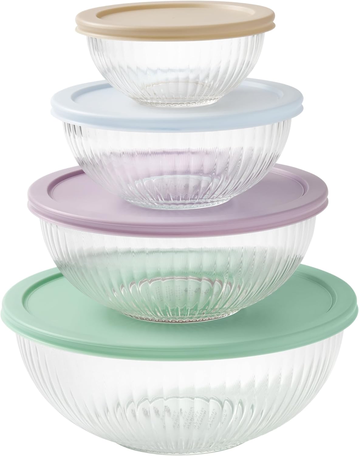 4-Piece Glass Mixing Bowl Set with Airtight Lids, Nesting Bowls, Tempered Glass Prep Bowls for Baking & Salad, Microwave, Freezer, Dishwasher & Oven Safe, BPA-Free