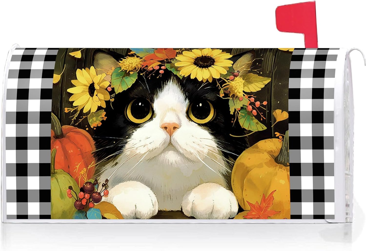 Texupday Fall Sunflower Pumpkin Cat Kitty Decoration Mailbox Cover with Magnetic Strip Autumn Harvest Mailbox Wraps Post Letter Box Cover Standard Size 21" X 18" Garden Farm Outdoor Yard Decor
