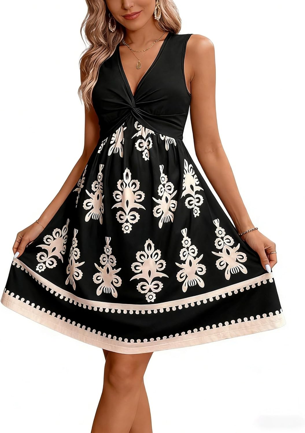 LLHXRUI Women's Twist Front V Neck Ruffle Casual Summer Dress Sexy Elegant Sleeveless Club Party Tunic Bodycon Mini Dresses - Image 6