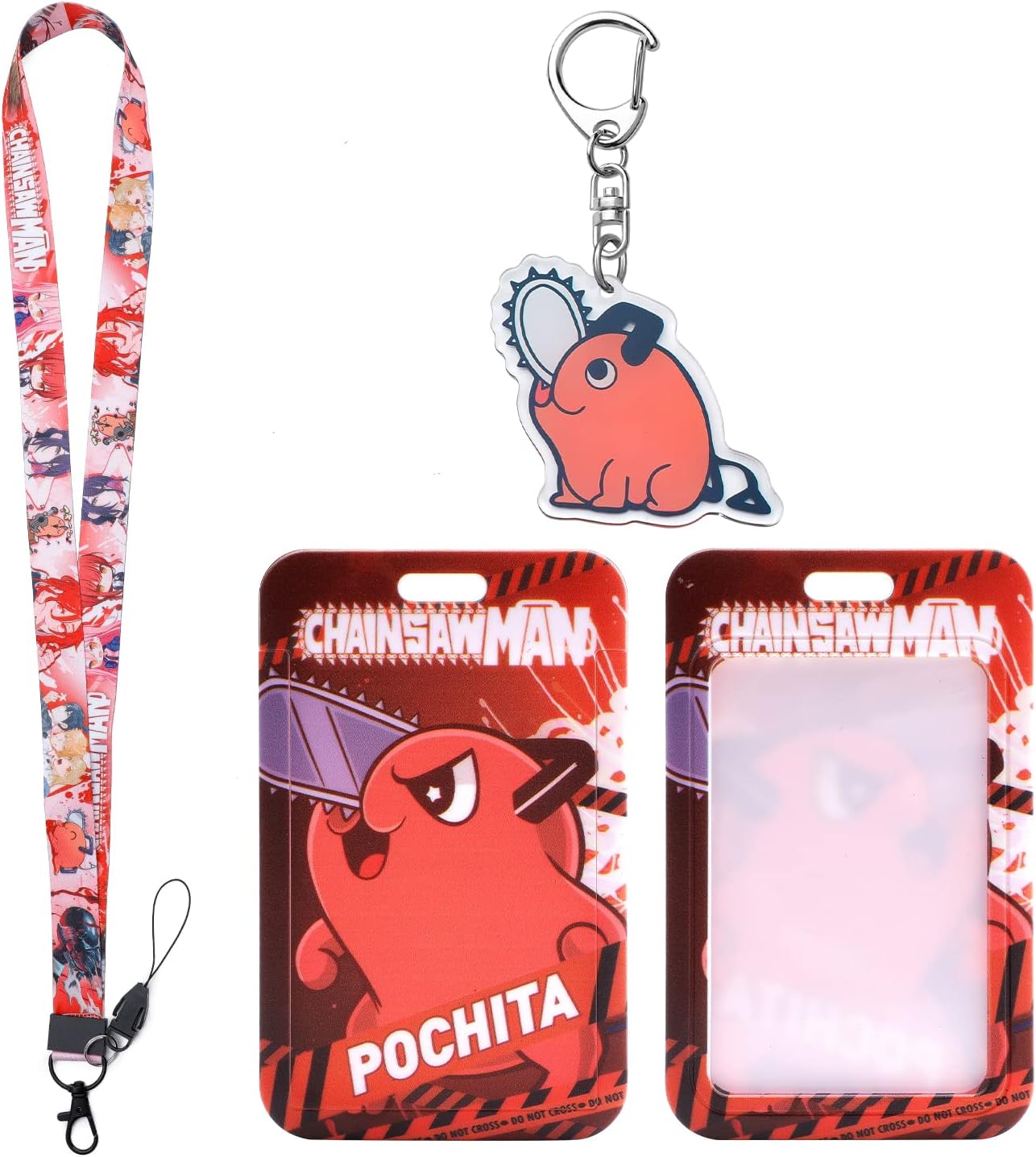 Chainsaw Man Lanyard Keychain with ID Badge Holder,Anime
