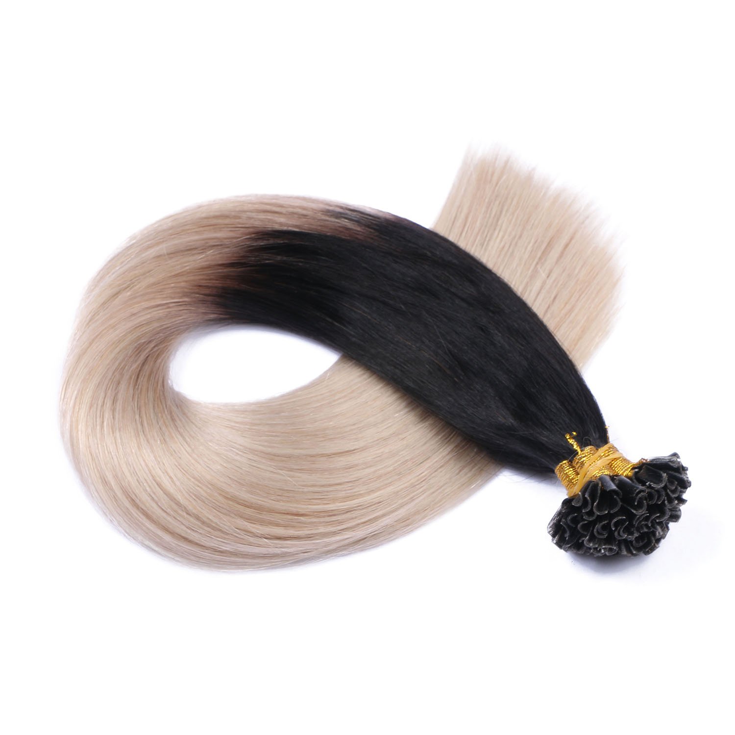 Keratin Bonding - # 1B/GREY OMBRE - 60cm - 50 Strähnen - 1g - 100% Remy Echthaar Haarverlängerung U-Tip Extensions sehr hohe Qualität by NOVON Hair Extention