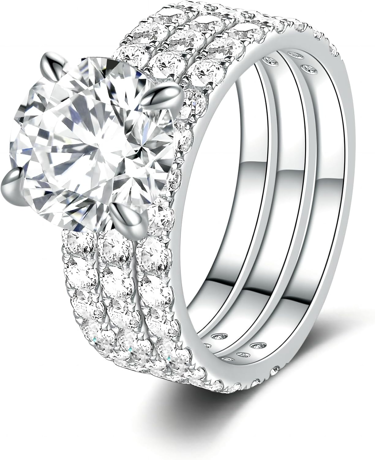 Moissanite Wedding Rings Bridal Set Total 3.8-4.74cttw 3CT Center Round Oval Cut Sterling Silver D Color Wedding Ring Set