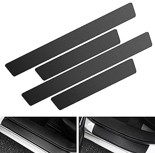 Car Door Sill Protector - 4 PCS Anti-Scratch Anti-Collision Carbon Fiber Leather Front/Rear Sticker, Decorative Interior A...