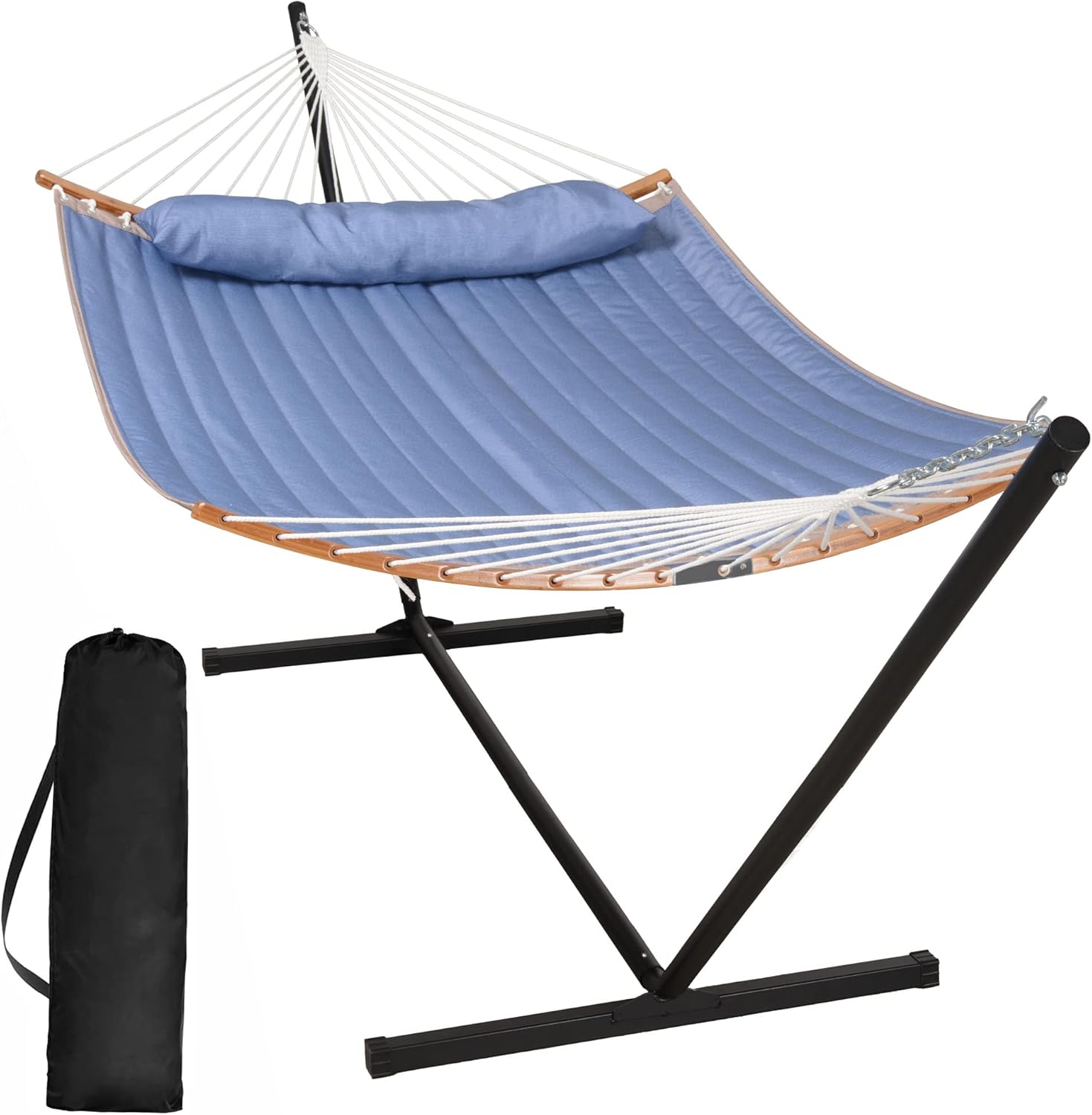 SUNCREAT Hammocks Portable Hammock with Stand, 2 Person Hammock with Strong Spreader Bar, 450lbs Capacity, Blue : Patio, Lawn & Garden