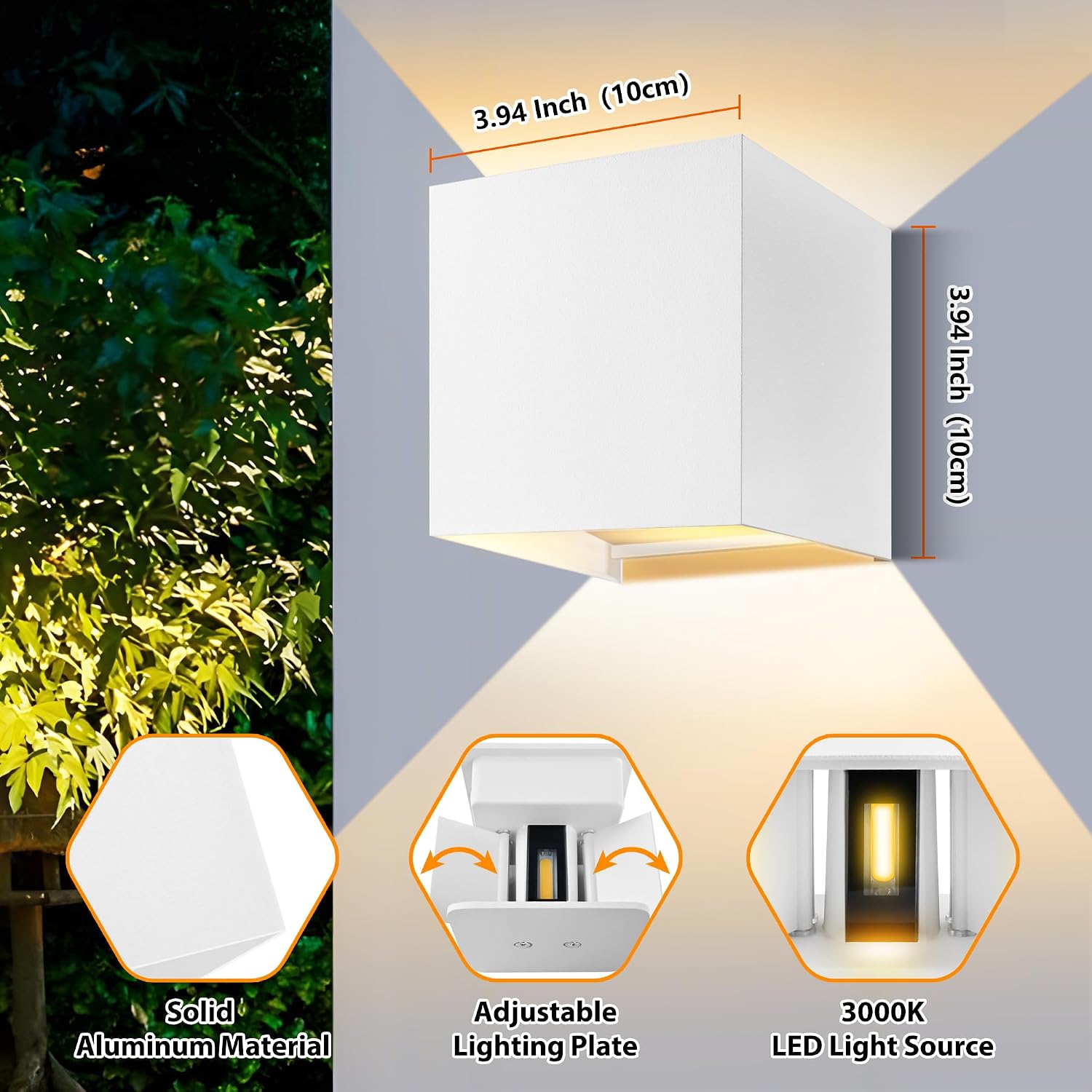 Housen Solutions 2 Pack LED Outdoor Wall Lights, Exterior/Interior Up Down Wall Lights IP65 Waterproof, Modern Wall Sconces for Patio House,12W 3000K Warm Lights, White