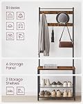VASAGLE Rack de manteau d'entrée avec banc de chaussures, sac de chaussures avec arbre Hall, brun rustique et noir UHSR41BX
