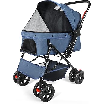 Haustier-Kinderwagen   Hunde-Kinderwagen f r mittelgro e Hunde und Katzen mit wendbarem Griff leicht zu gehender Hunde-Kinderwagens um 360 Grad drehbar f r kleine Hunde mit Netzfenster Marineblau