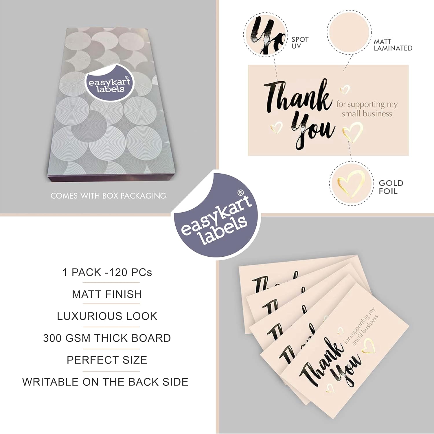 easykart Labels 120 Thank You for Supporting My Small Business Cards Gold Foil Business Card Size 3.5" x2" - Image 4