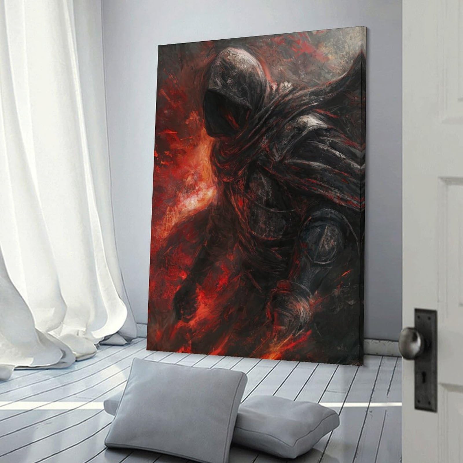 Junmoney Frame-Hooded Figure In Flames Hooded Figure In Flames Room Decor Wall Art, 24X36inch(60X90cm), For Front Hall, Corridor Or Welcome Spaces, A Neat Decor Update For Hallways
