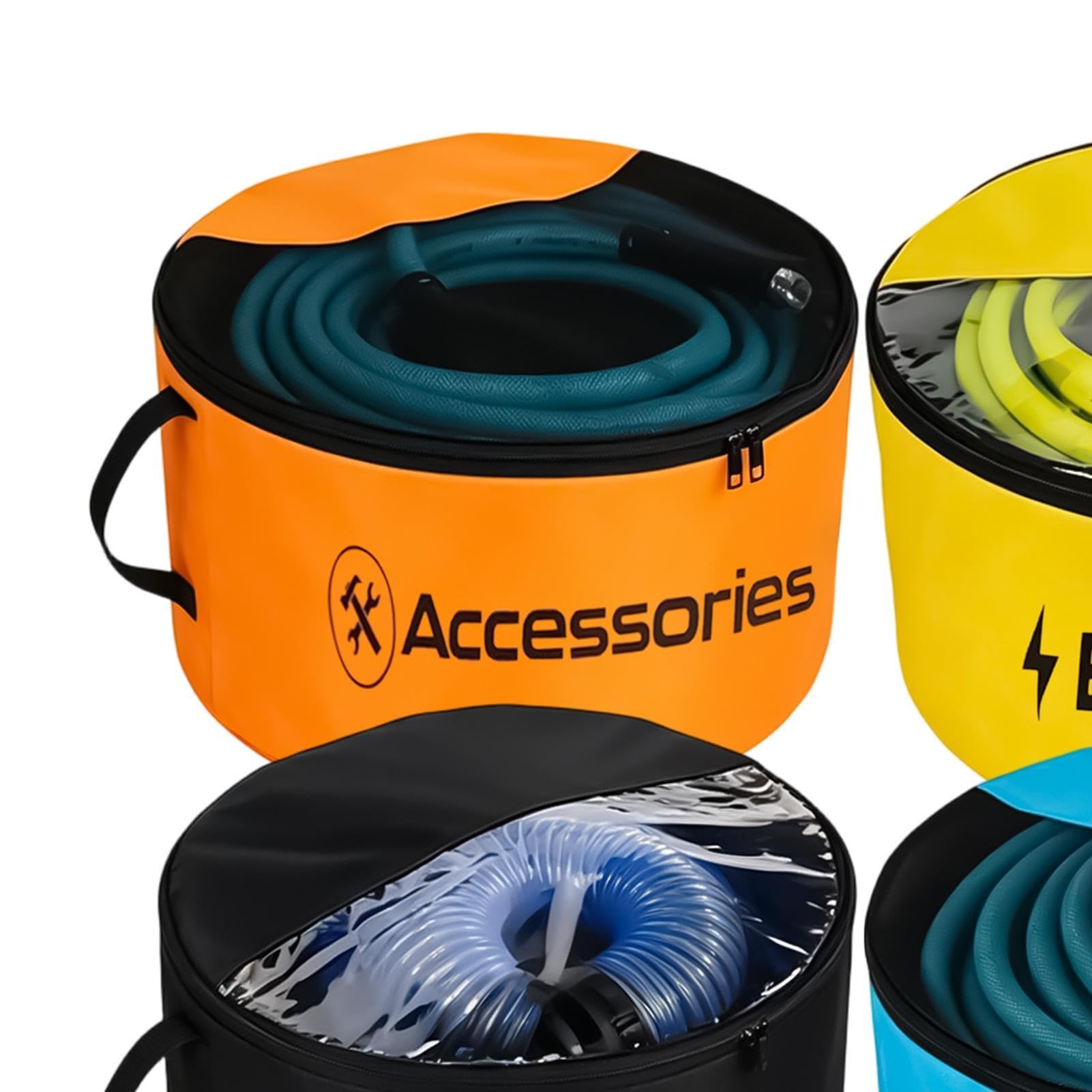Sacca Portatubo da Camper 4 Pezzi Organizer Impermeabile | Borsa Per Tubo Di Scarico Con Chiusure A Cerniera A Due Vie E Copertura Trasparente per Cavo Elettrico, Campeggio, Giardino,