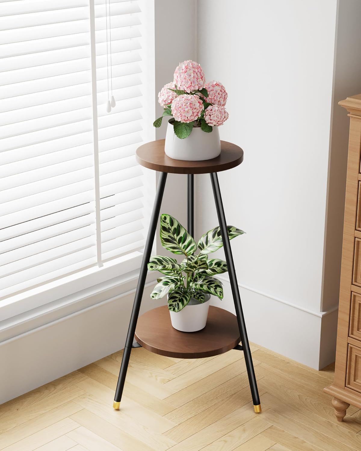 Plant Stand Indoor Outdoor: 2 Tier Plant Stand Indoor 28" Convertible Multi-purpose Holder - Mid Century Modern Decor - Tall Plant Table for Living Room/Balcony/Garden/Patio,Walnut