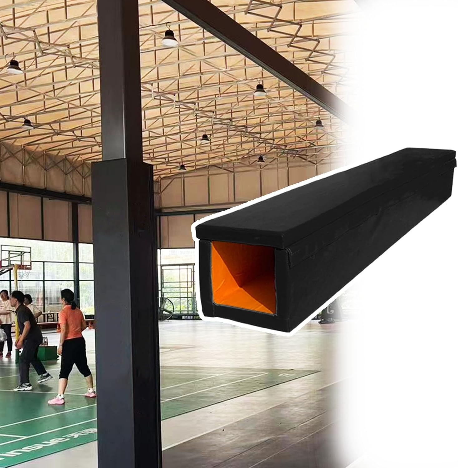 Black Square Pole Padding for Basketball Hoops, 4-Sided Foam Cushion Cover, Fits 3-6 Ft Outdoor/Indoor Poles, Durable Protection for Garage and Court Use