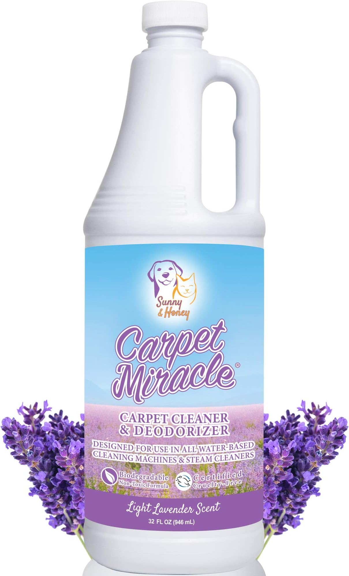 Carpet Miracle - Carpet Cleaner Solution Shampoo for Machine Use, Deep Stain Remover and Odor Deodorizing Formula, Use On Rug Car Upholstery and Carpets (Light Lavender Scent, 32FL OZ)