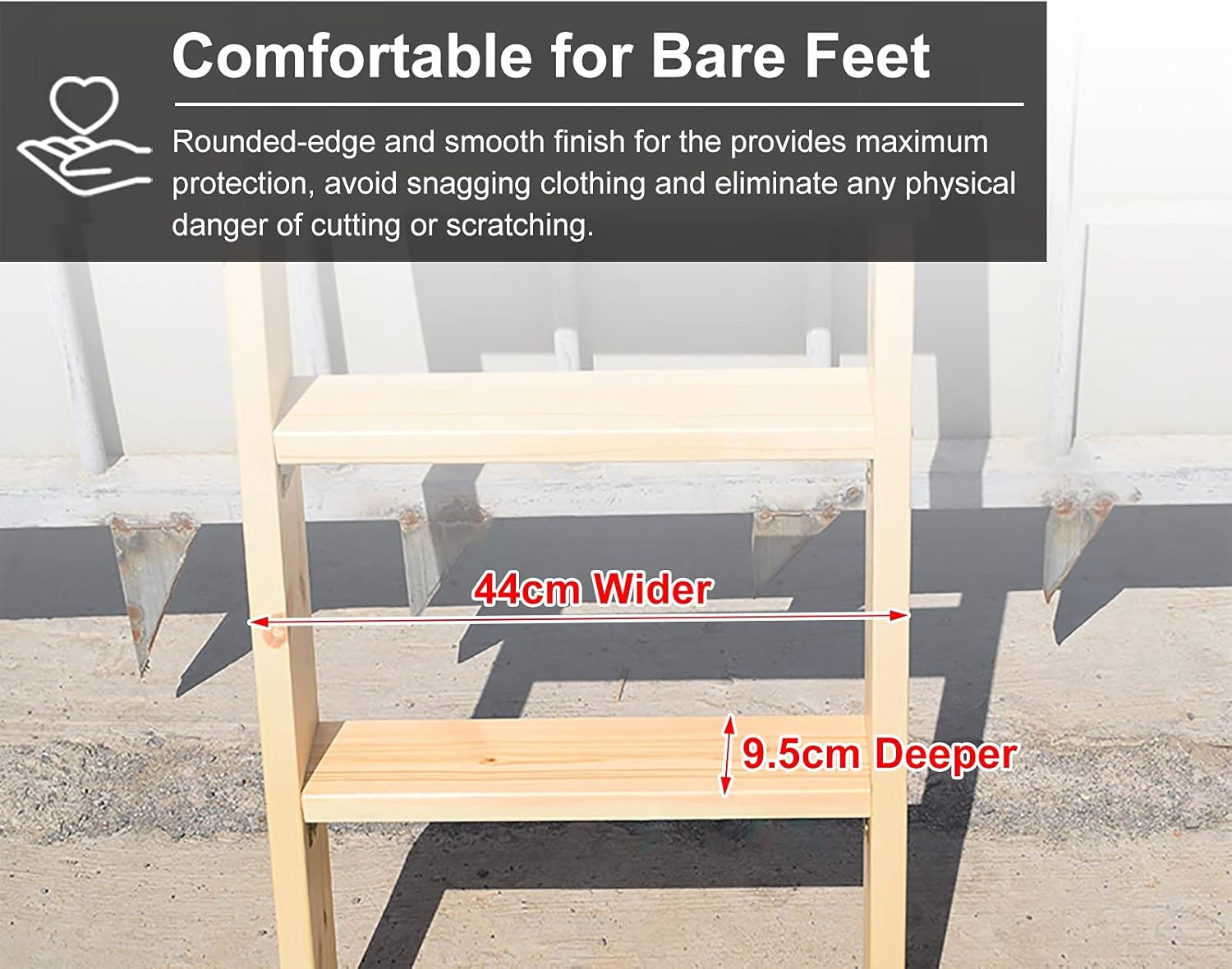 BOOCII Heavy Duty Bunk Bed Ladder 5-Step 150cm (59") - Wooden Ladder for RV Loft Stair with Hook Bracket & Non-Slip Feet, Load 150 Kg / 330lbs
