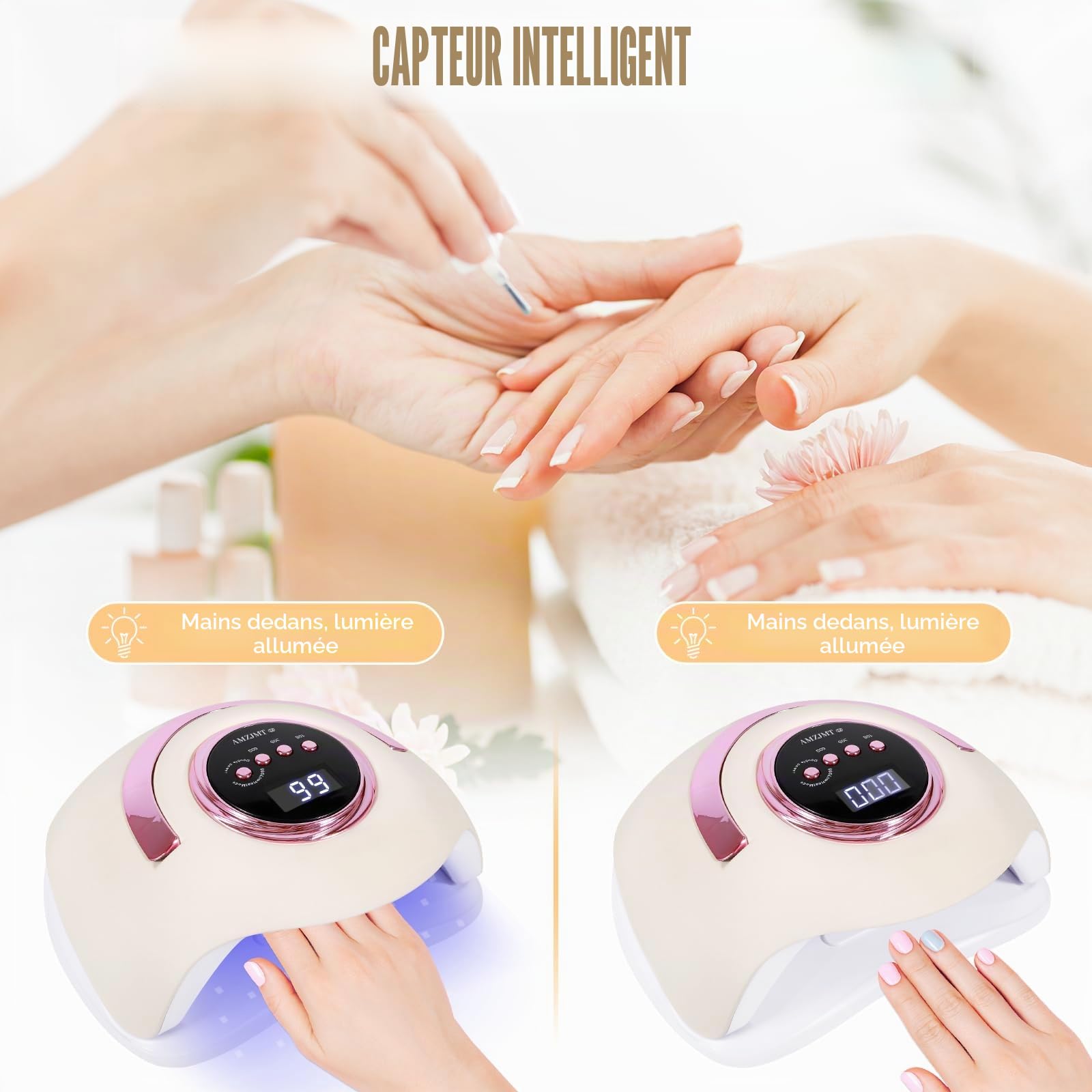Lampe led ongle 180 W avec capteur automatique,Lampe uv pour polymériser les ongles avec 4 commandes de temps