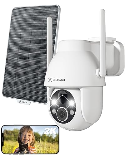 COCOCAM 2K Überwachungskamera Aussen Akku WLAN, Solar Kamera Überwachung Aussen Outdoor Kamera, Außenkamera kabellos mit AI-Mensch-Erkennung, Farbige Nachtsicht, Alexa-kompatibel, 2-Wege-Audio, IP66 - 1 - Weiß
