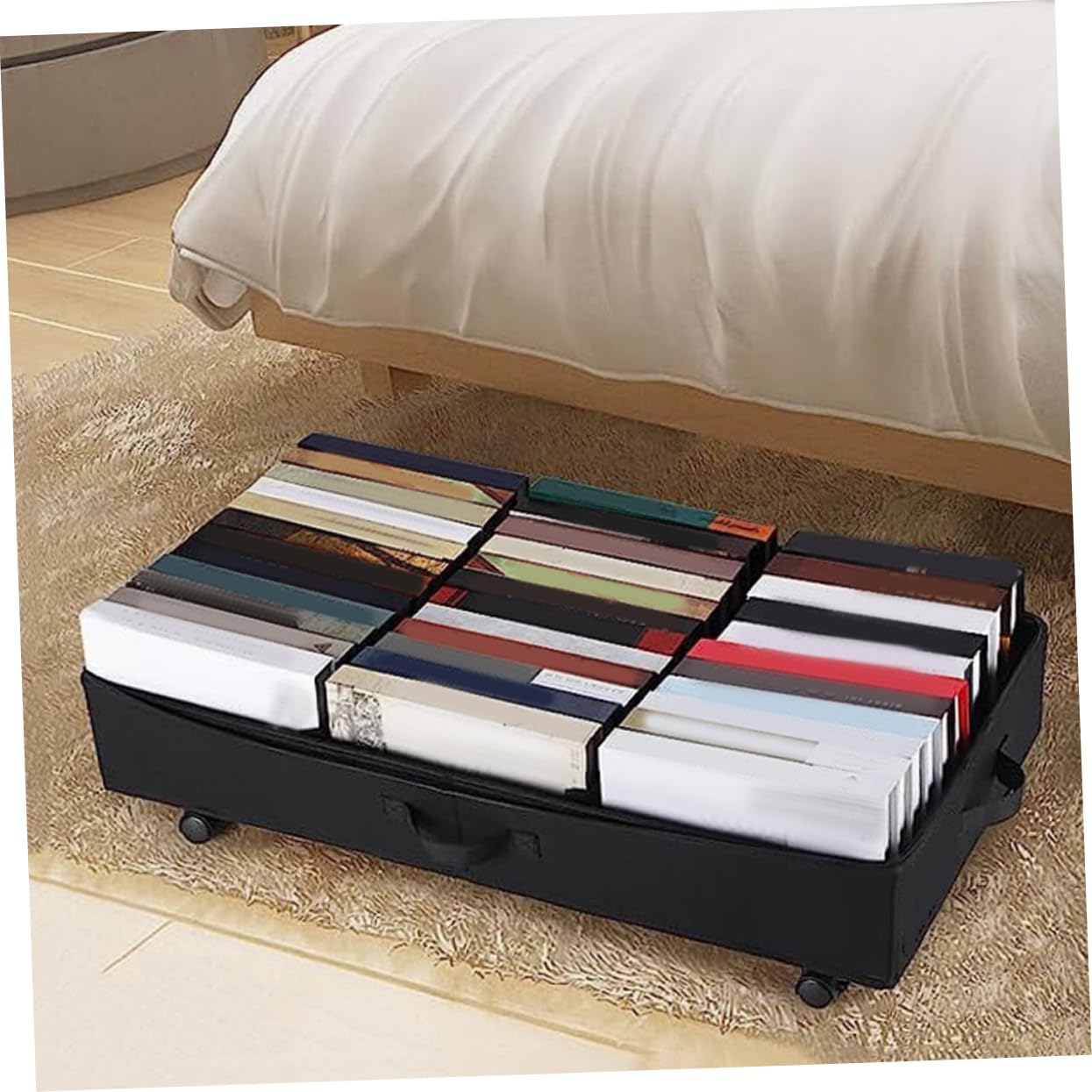 Alipis under Bed Storage Bag with Wheels Capacity Zippered Organizer for Quilts Clothes and Toys Dustproof Transparent Window for Easy Identification Oxford