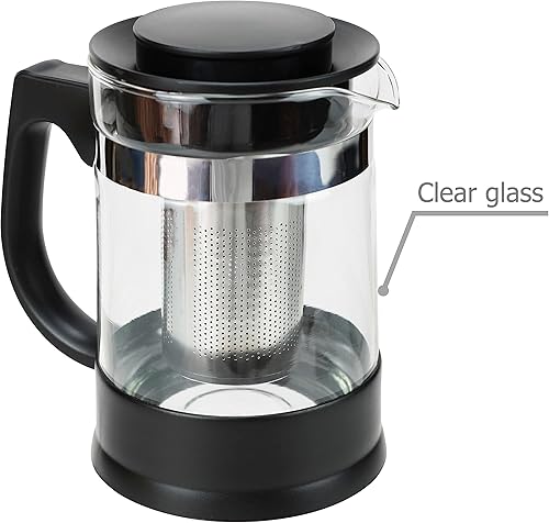 Miniatura 8 de EIKS Tetera de vidrio con infusor extraíble y base de resistencia al calor para hacer y servir té floreciente, té de hojas sueltas. Capacidad de