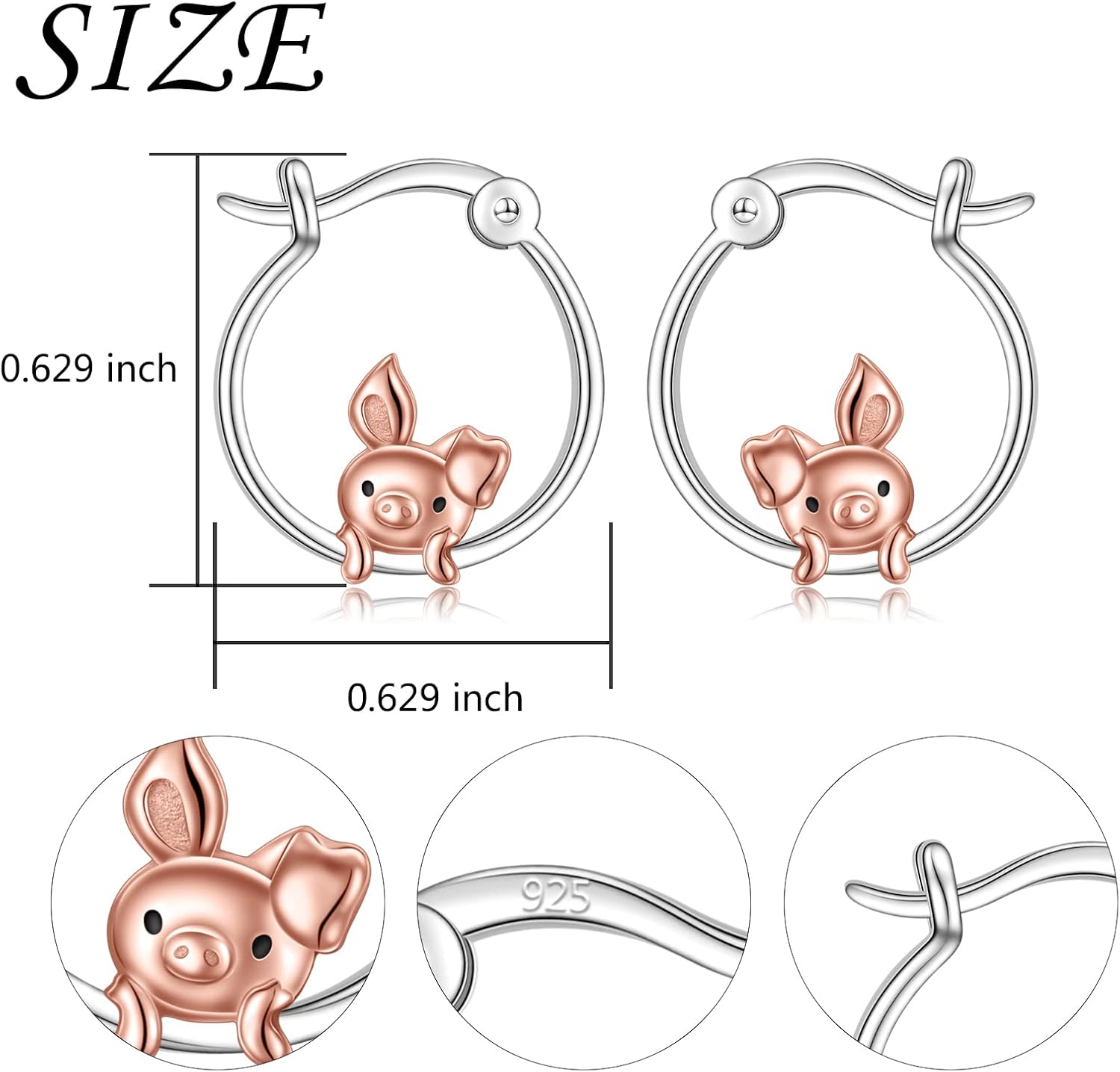 Pig/Axolotl/Ladybug/Panda/Yorkie/Duck Hoop Earrings for Women 925 Sterling Silver Cute Animal Huggie Hoop Earrings Jewelry Gifts for Sensitive Ears - Image 3