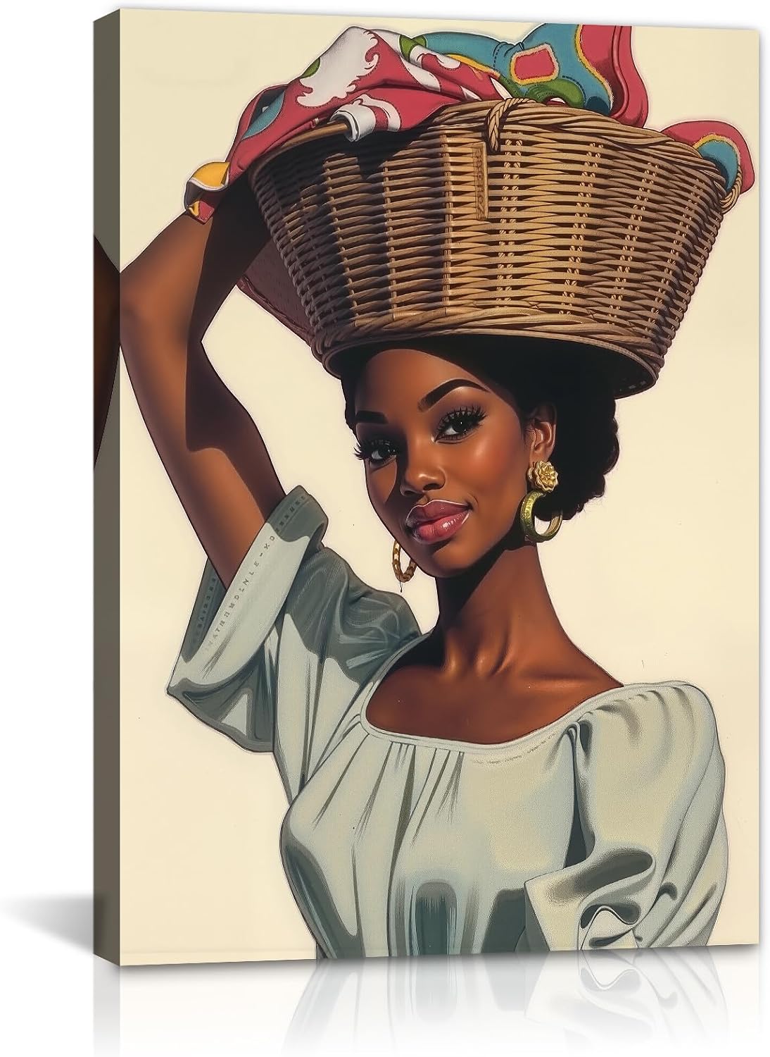 GLOKAKA Vertical African Women Canvas Wall Art Black Woman with Colorful Fruit Poster Exotic Female Paintings Artwork for Living Room Bedroom Decor(Artwork-2,12"x18")