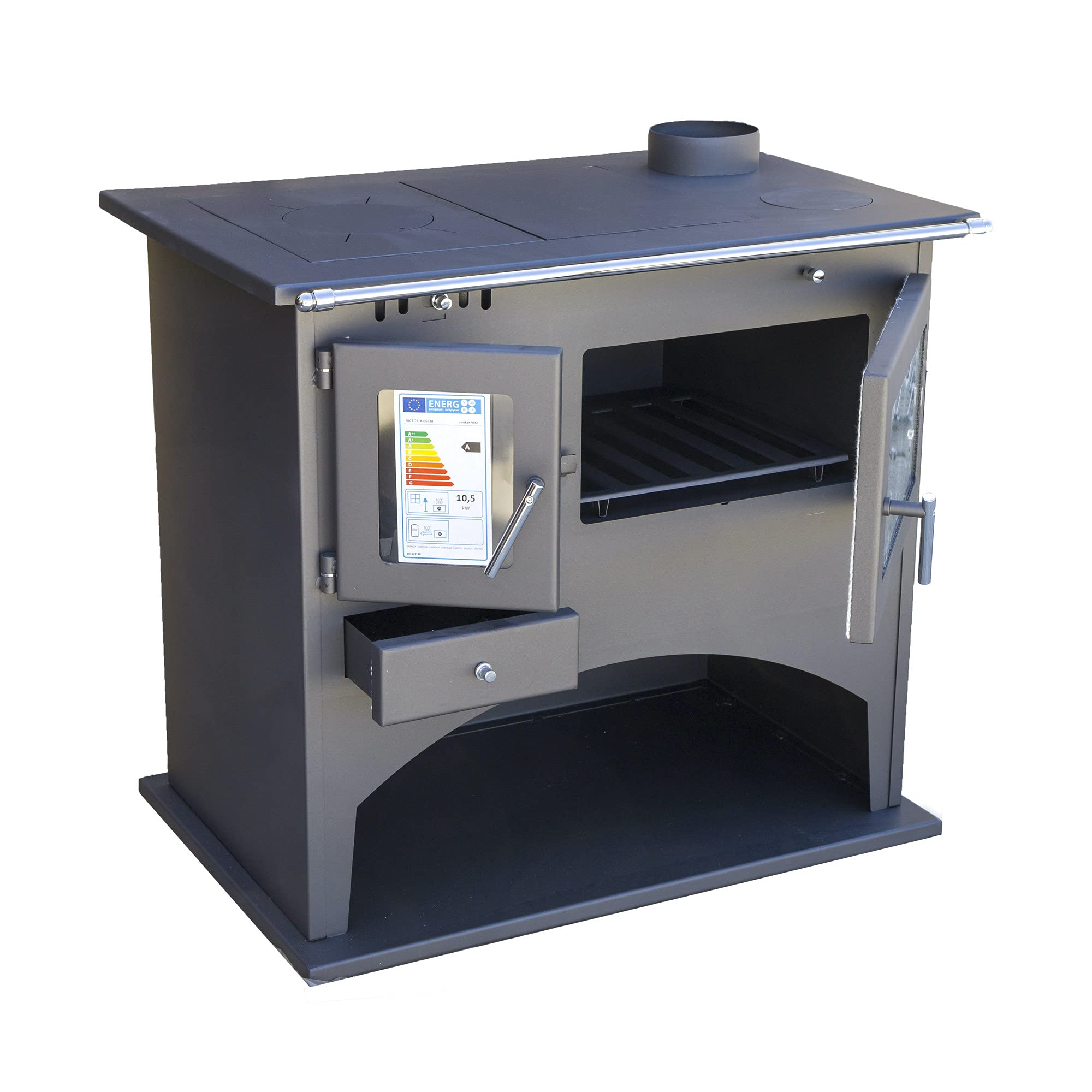 Kaminofen mit Backfach und Herdplatte 25071 Werkstattofen Viki 10,5 kW Schwedenofen Kamin Hüttenofen Ofen