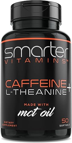 Píldoras de cafeína de 200 mg, aceite MCT de 100% cocos + 100 mg de L-teanina, energía avanzada, enfoque limpio y claridad perfecta + liberación