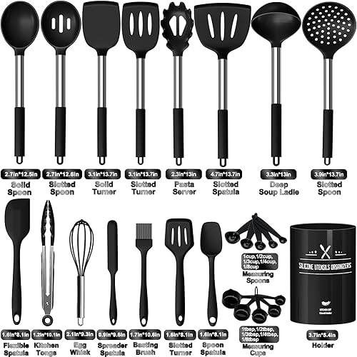 Miniatura 7 de Umite Chef - Juego de utensilios de cocina de silicona grande, resistente al calor con mango de acero inoxidable, espátula, cuchara, utensilio de