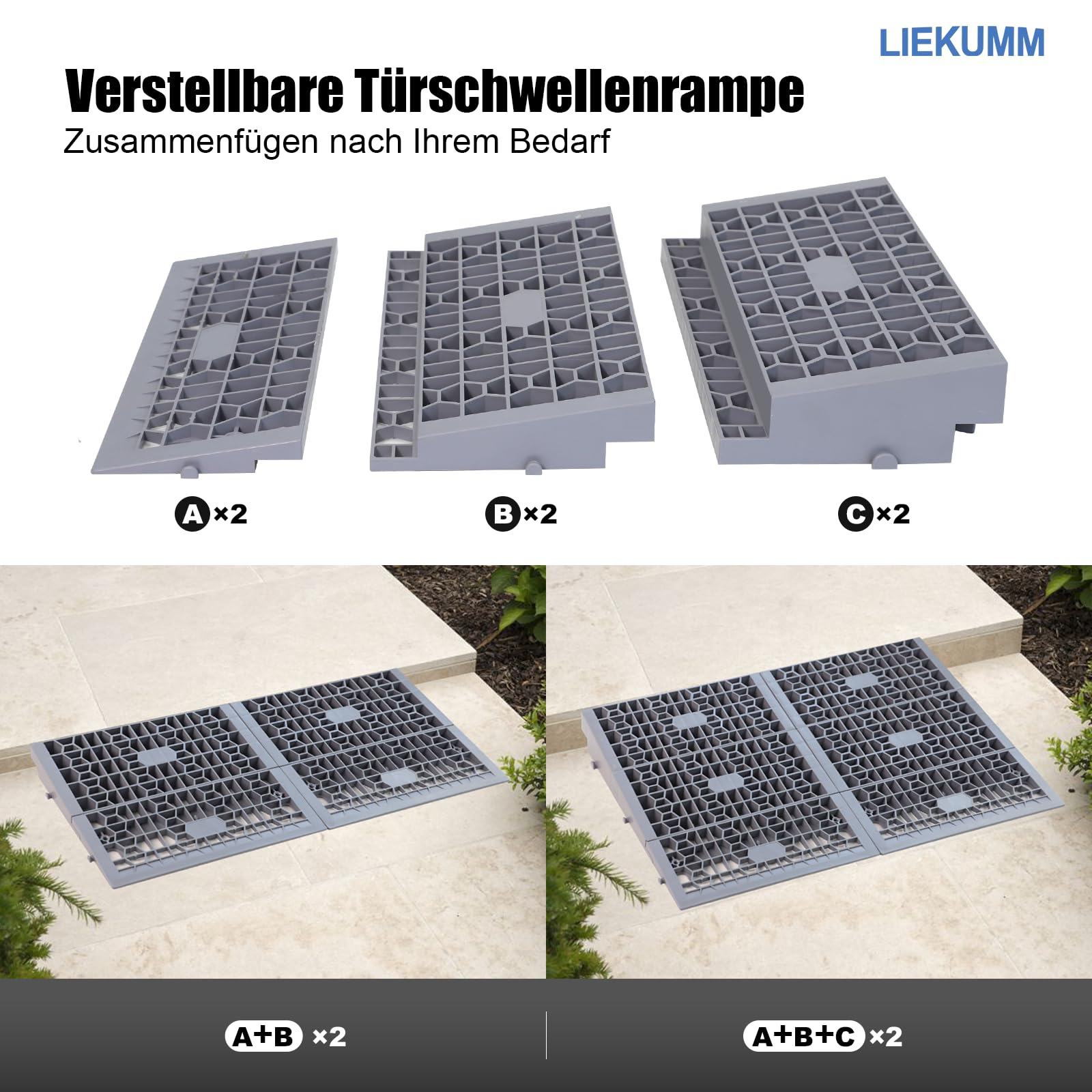 LIEKUMM Rampa progowa do drzwi o wysokości 5 cm, nośność 1400 kg, przenośna, modułowa rampa progowa do domu, na schody, elektryczny wózek inwalidzki, skuter, motocykl