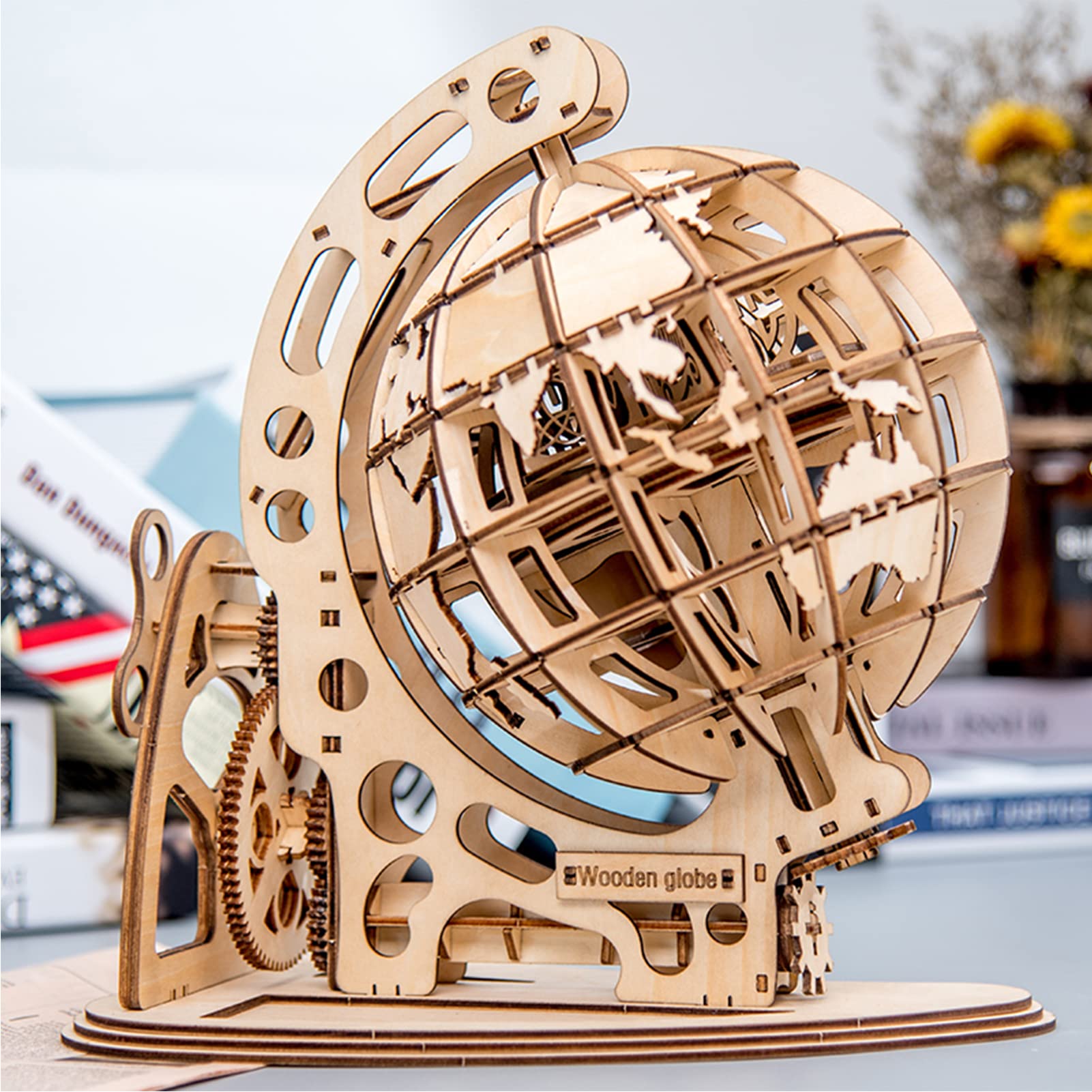 Kit di Modello Meccanico Globus Puzzle in Legno 3D Fai da Te Set Costruzione Autocostruzione Giocattolo Educativo Compleanno per Studenti Adolescenti e Adulti