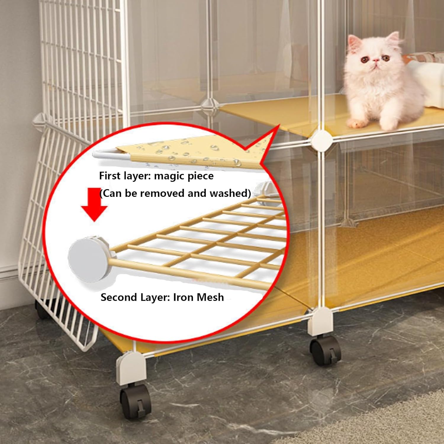 Transparent Cat Cage with 360° Wheel, Indoor Cat Playpen for Small Animal, DIY Large Cat Kennels, Cat Enclosures for Indoor Exercise Place Ideal for Cat (A 105 * 45 * 75Cm)