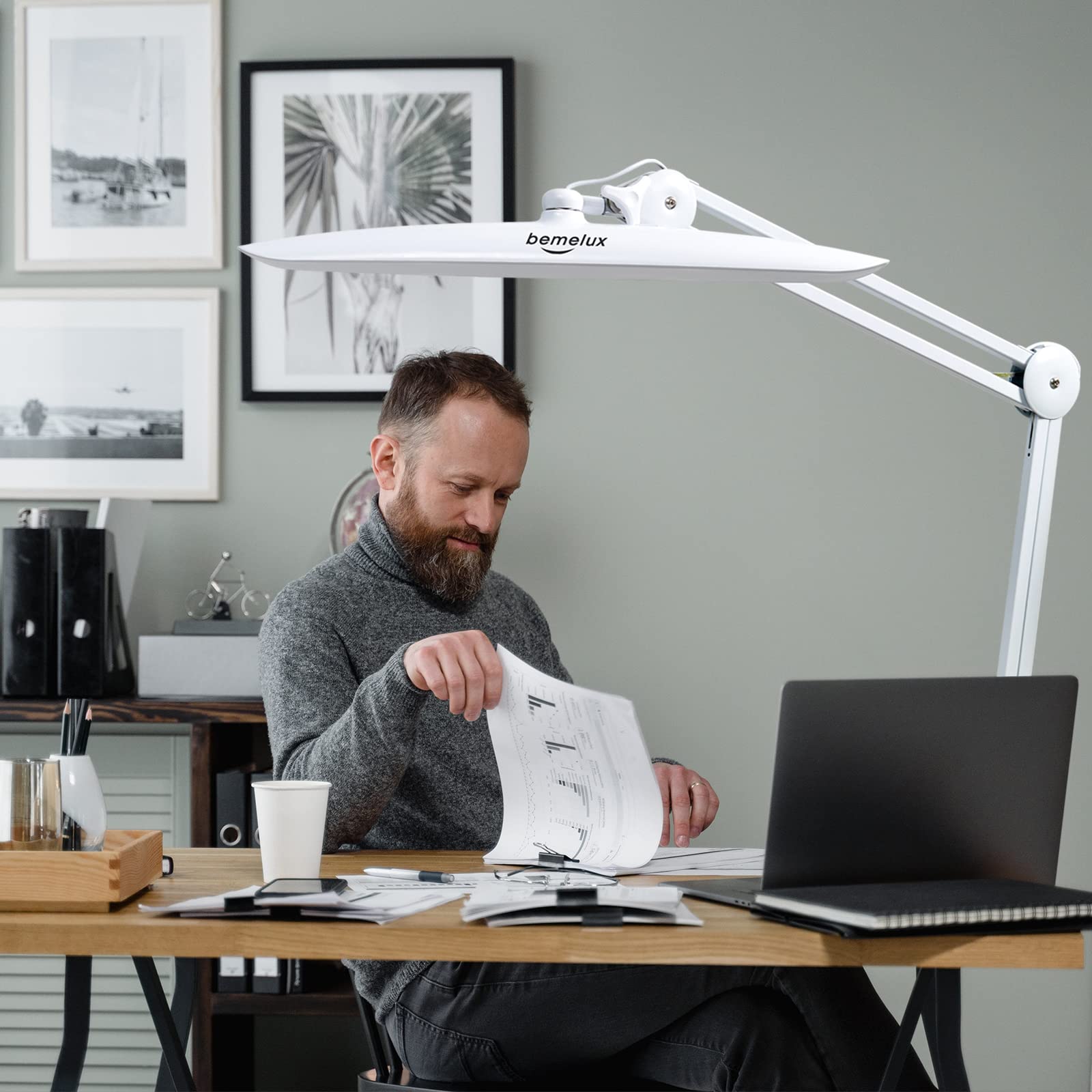 Lampada da scrivania a LED da 24 W, con morsetto, 2200 lumen, super luminosa, 4 livelli di luminosità dimmerabili, larghezza 50 cm, 117 LED SMD, grande lampada girevole per ufficio, casa