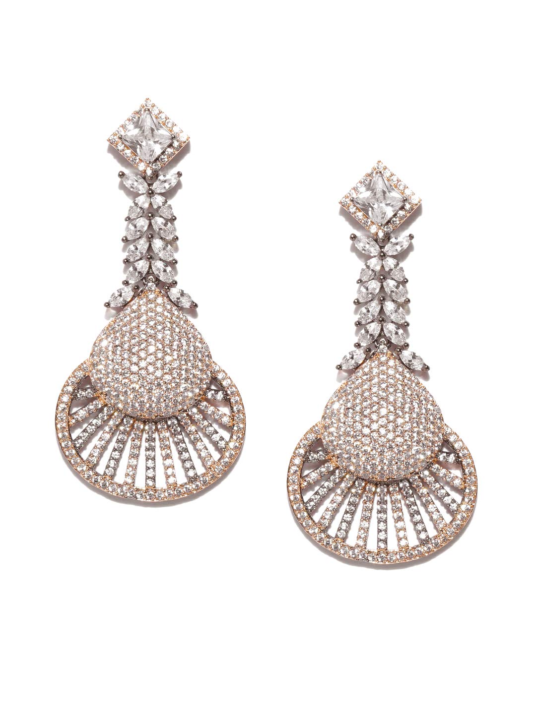 Priyaasi Silver Plated American Diamond Studded Drop Earrings for Womens, Girls - Modern Earrings (Rose Gold and White) (B0839BP7LZ) Amazon Price History, Amazon Price Tracker