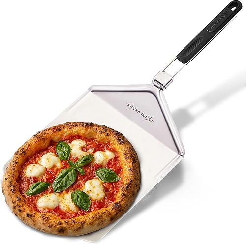 KitchenStar 12-inch Metal Pizza Peel with Folding Handle - Stainless Steel Spatula Paddle for Effortless Pizza Transfer & Easy Storrage - Dishwasher