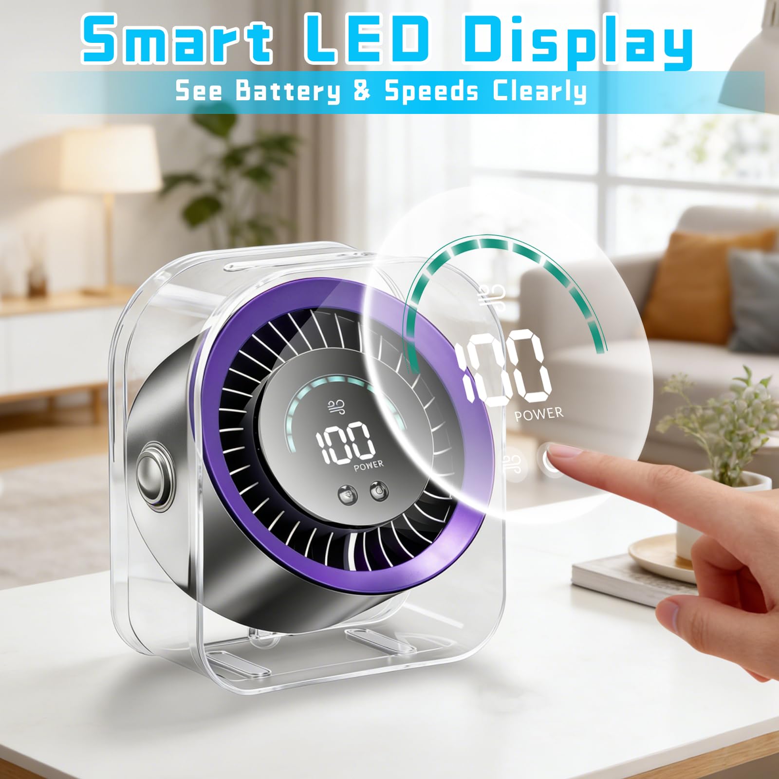 FOWSEEK Ventilador de escritorio pequeño portátil, 100 velocidades, 360°