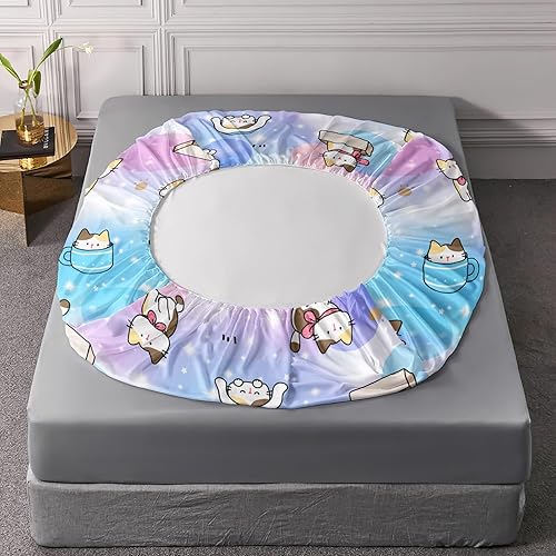 Miniatura 5 de AILONEN Sábana bajera ajustable de gatos de fantasía, tamaño individual, para niños, niñas, adolescentes, juego de ropa de cama kawaii, decoración