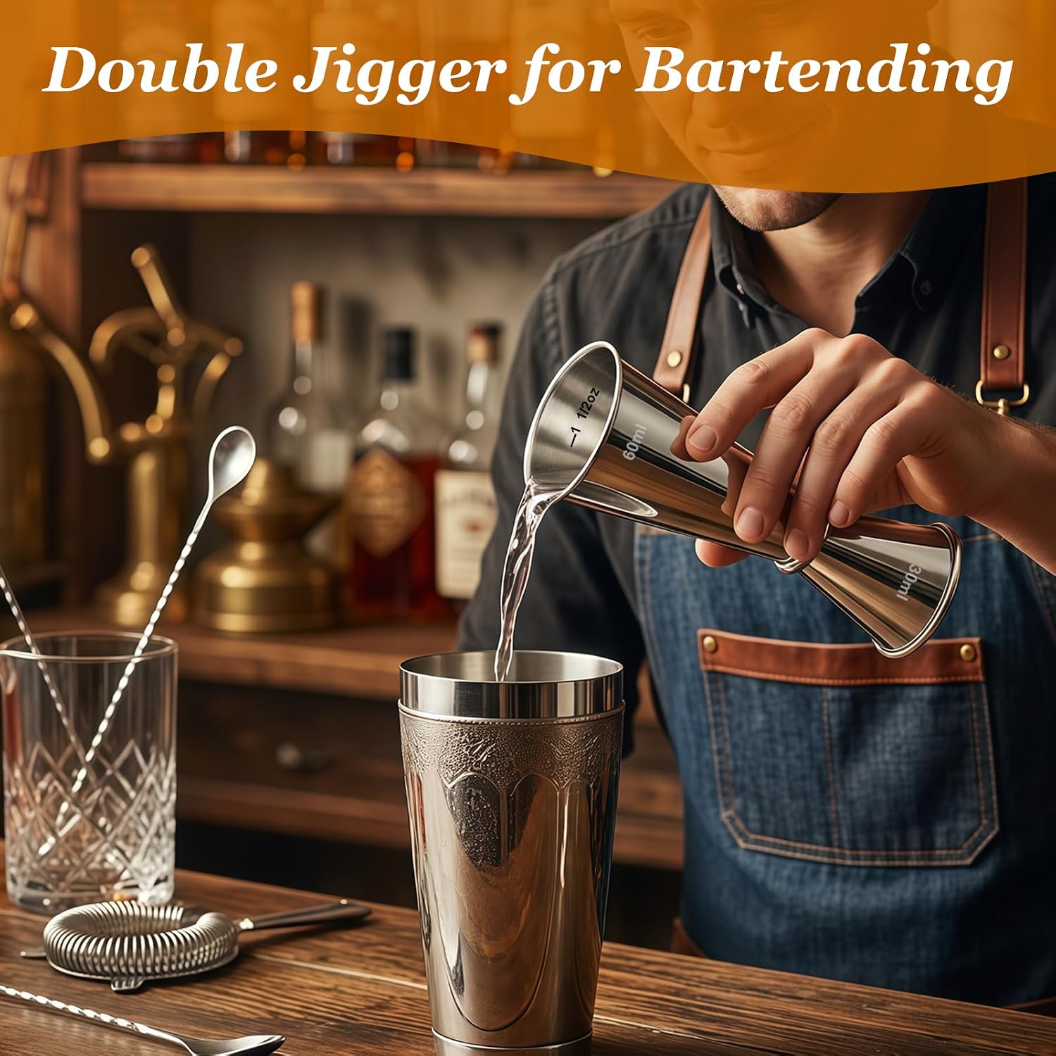 2 Pack Double Jigger for Bartending, 304 Stainless Steel 1oz/2oz Cocktail Measuring Cup with Internal Measurement Markings