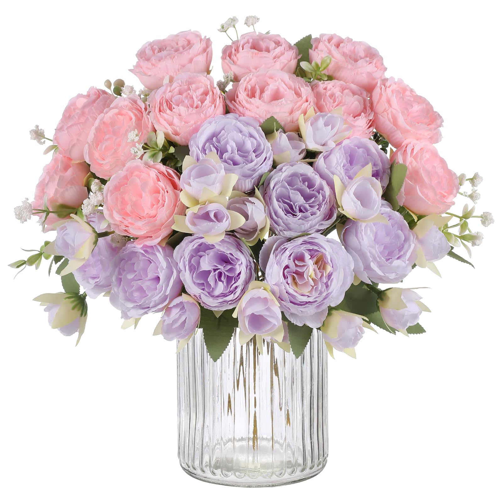 Floweroyal 4 Bunches Peony Artificial Flowers Blush Lavender Pink Flowers