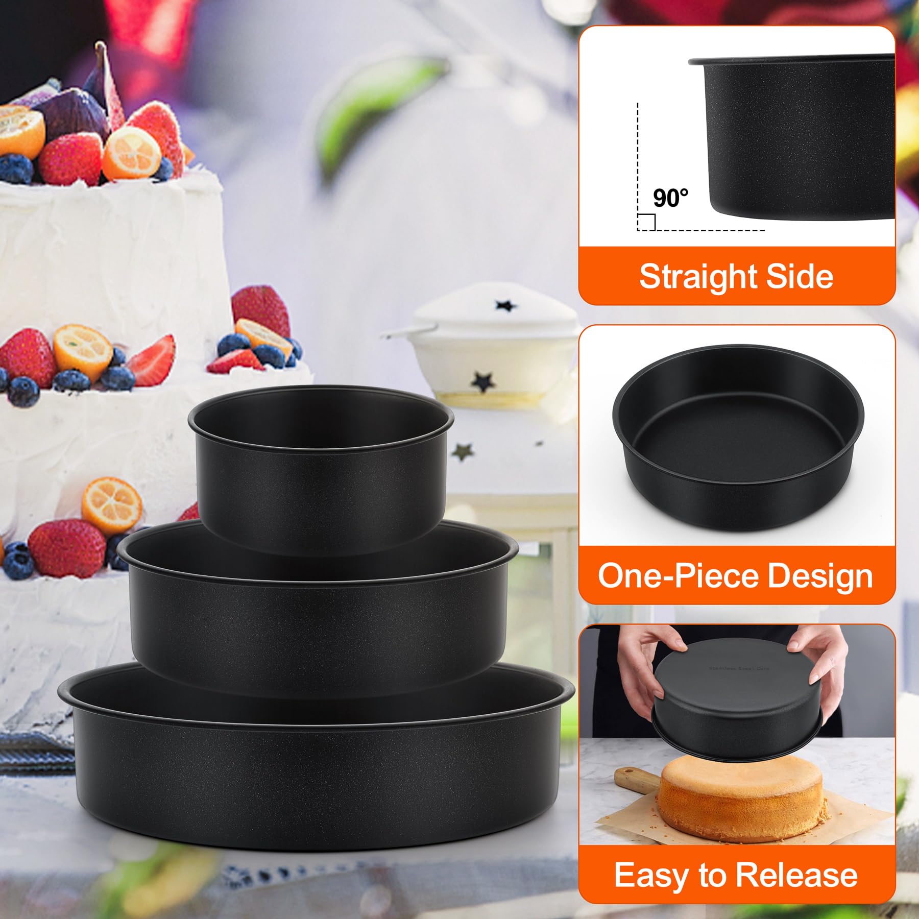 HaWare Set Di 3 Mini Teglie Rotonde Antiaderenti Da 10 Cm, In Acciaio Inox, Per Torte A Strati, Sane E Resistenti Al Forno - 5