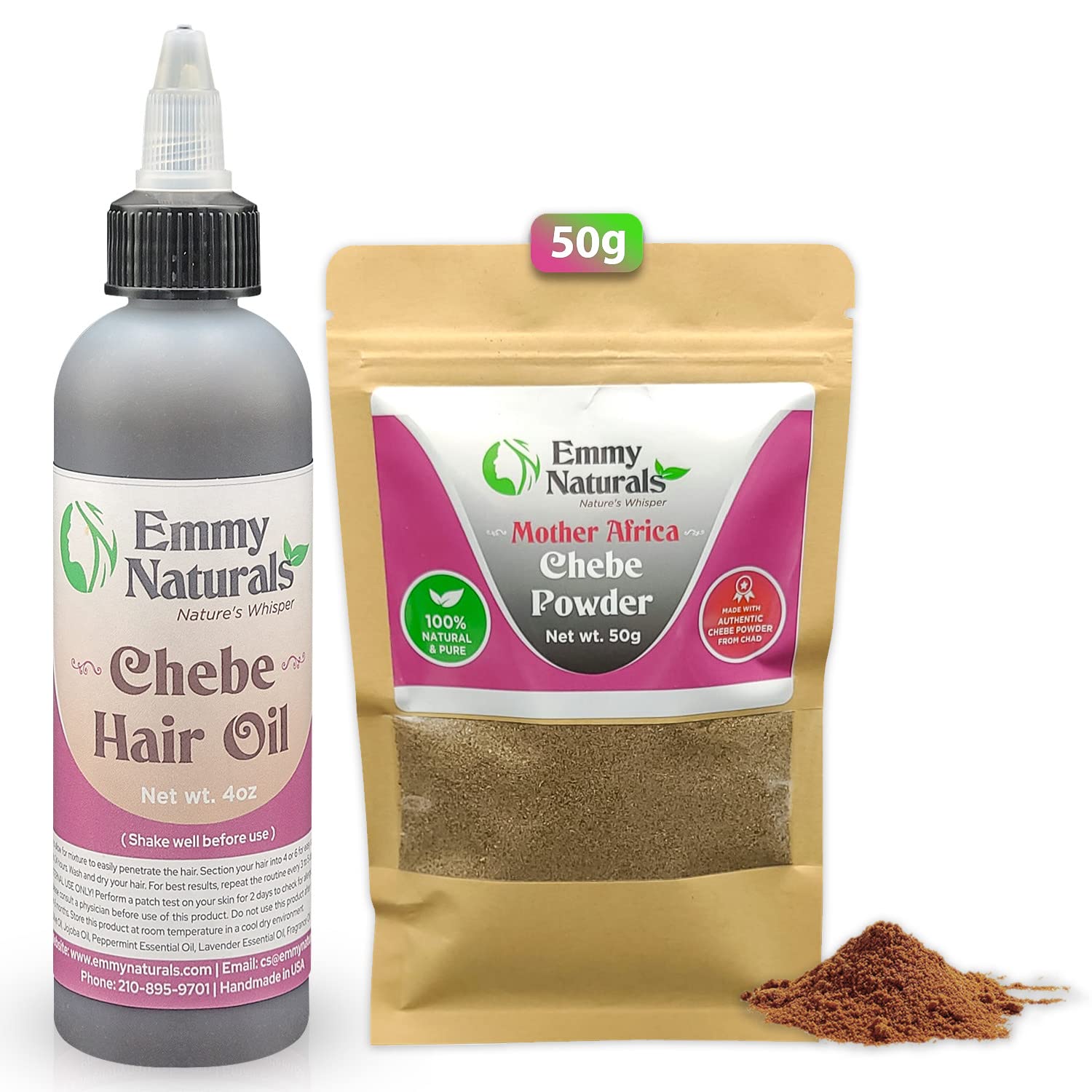 100% African Chebe Powder & Chebe Hair Oil Bundle for Natural, Dry, & Damaged Hair (165g)