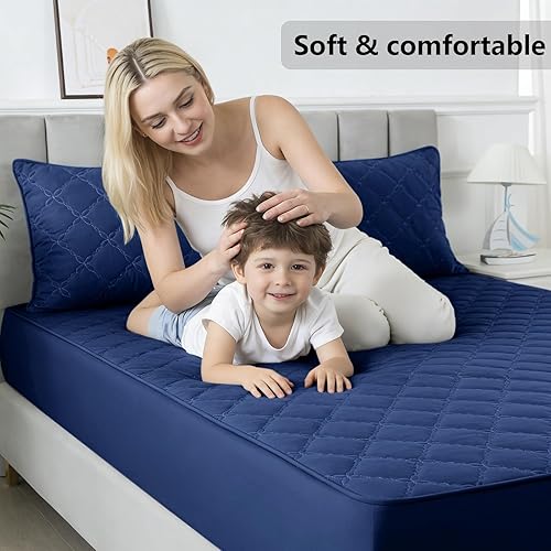 Miniatura 7 de Protector de colchón impermeable - Funda de colchón tamaño queen silenciosa y estilo sábana ajustada | Protección completa de cama para niños,