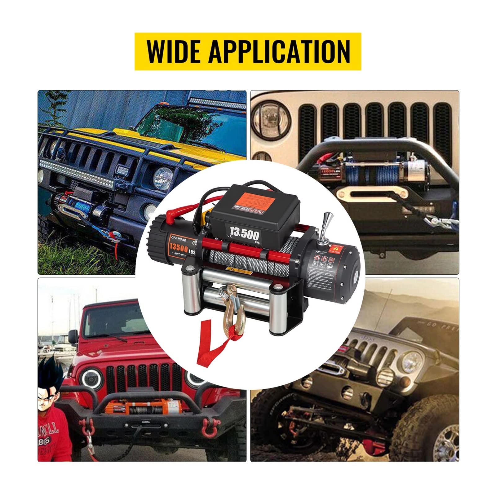 Wciągarka elektryczna 13500LBS i 12V 92ft stalowe liny kablowe pasek holowniczy do przyczepy samochodowej 4X4 ATV ciężarówka terenowa ze sterowaniem bezprzewodowym